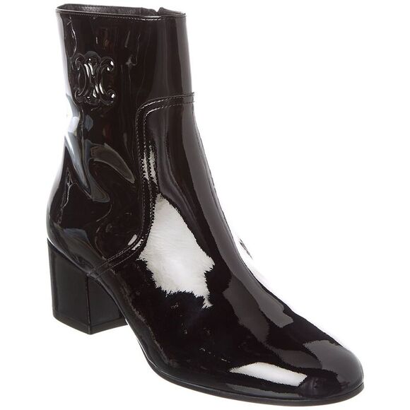 Celine Triomphe Zipped Patent Bootie, Black - Picture 1 of 5